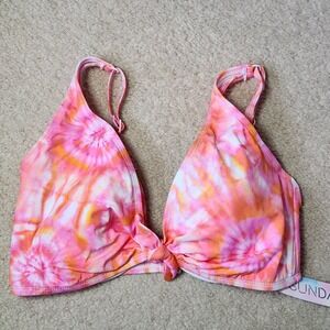 Sundazed Bikini Top Harper‎ Bra Tie-Front Underwire Tie Dye Pink Orange Size 36D